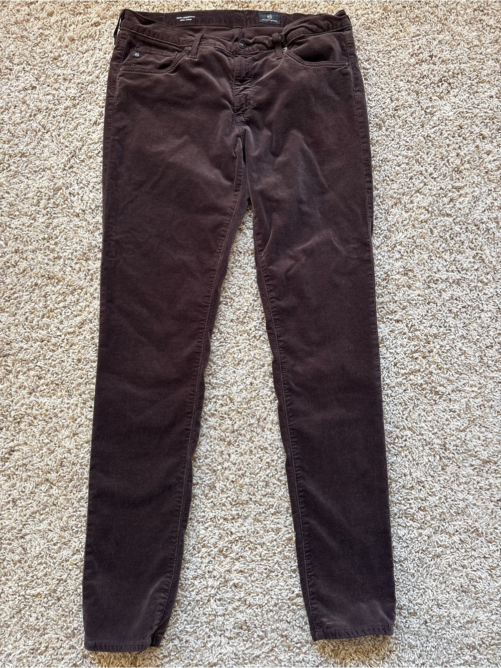 AG Adriano Goldschmied The Legging Super Skinny Brown Velvet Sz 30R